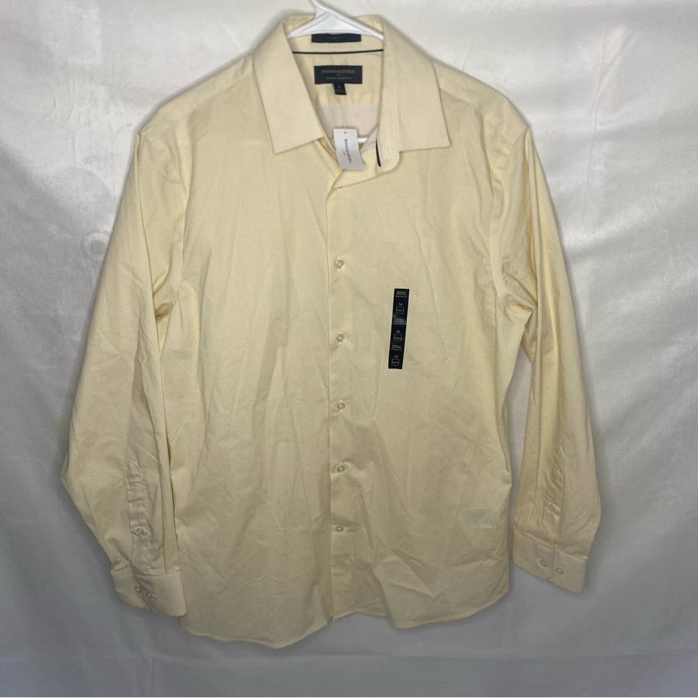 Banana Republic Womens M Yellow Micro Check Button Down Shirt Wrinkle Resistant